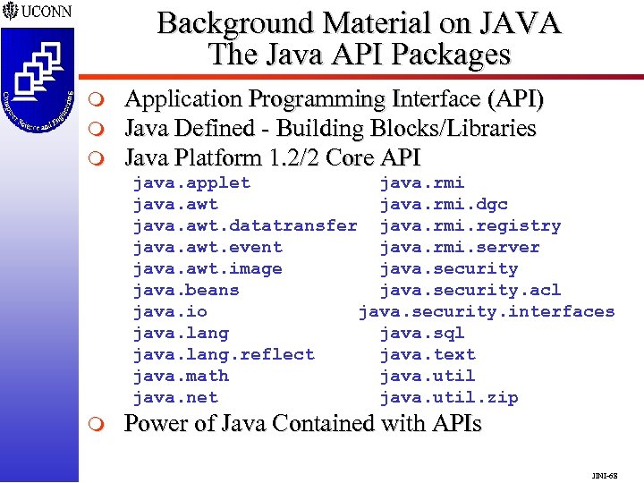 Background Material on JAVA The Java API Packages m m m Application Programming Interface