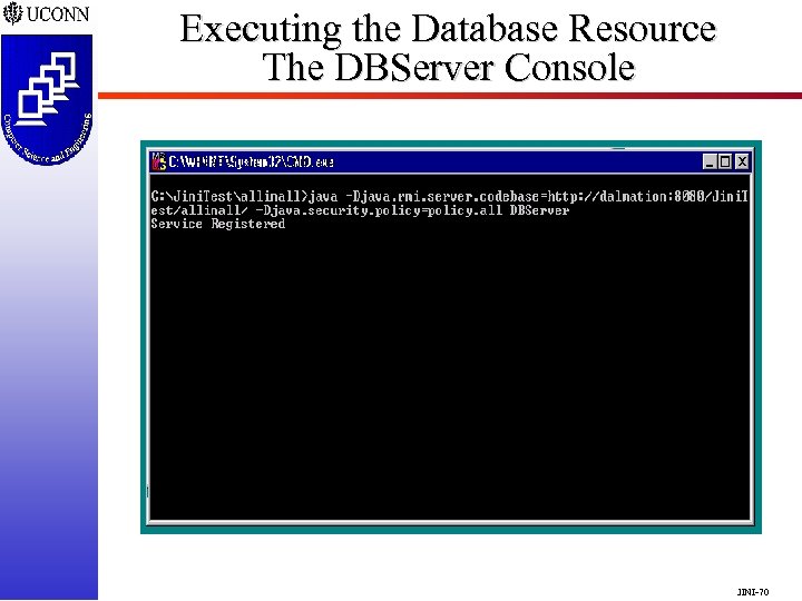 Executing the Database Resource The DBServer Console JINI-70 