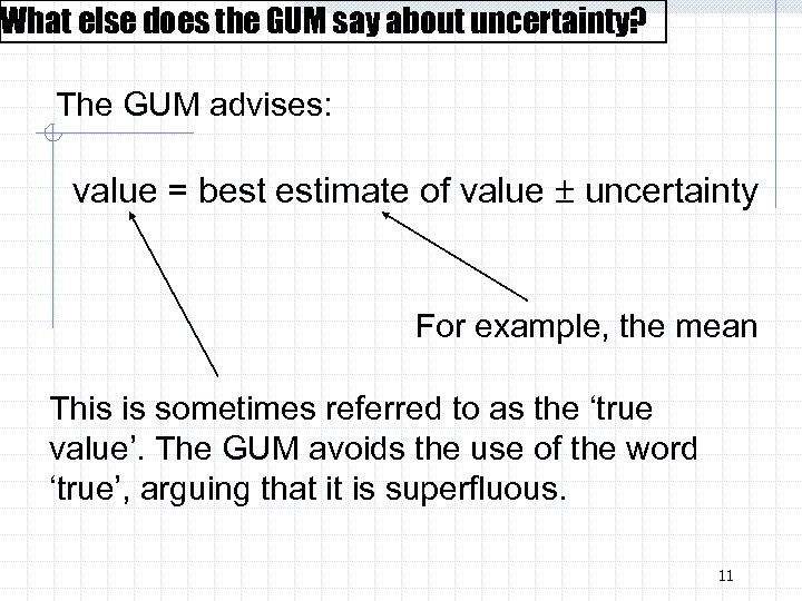 What else does the GUM say about uncertainty? The GUM advises: value = best