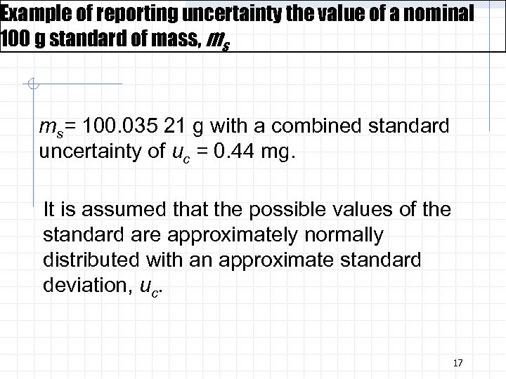 Example of reporting uncertainty the value of a nominal 100 g standard of mass,