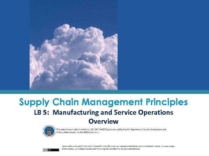 Supply Chain Management Principles LB 5: Manufacturing and Service Operations Overview 