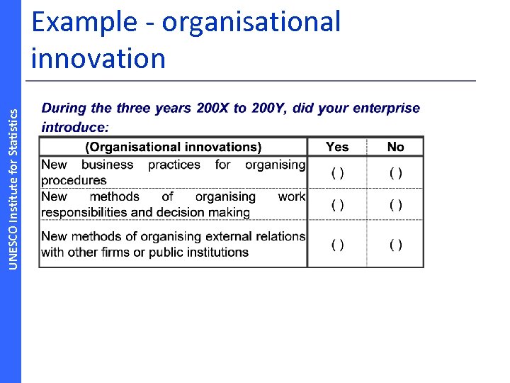 UNESCO Institute for Statistics Example ‐ organisational innovation 