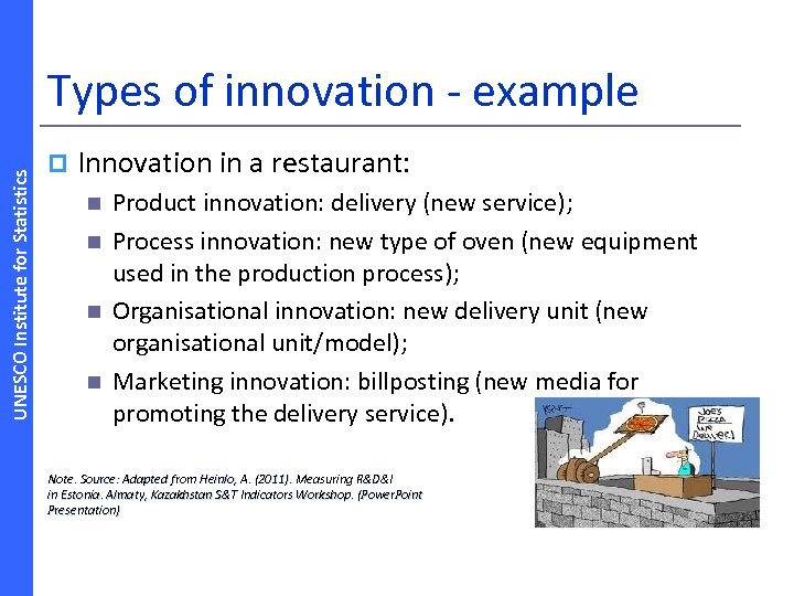 UNESCO Institute for Statistics Types of innovation ‐ example p Innovation in a restaurant: