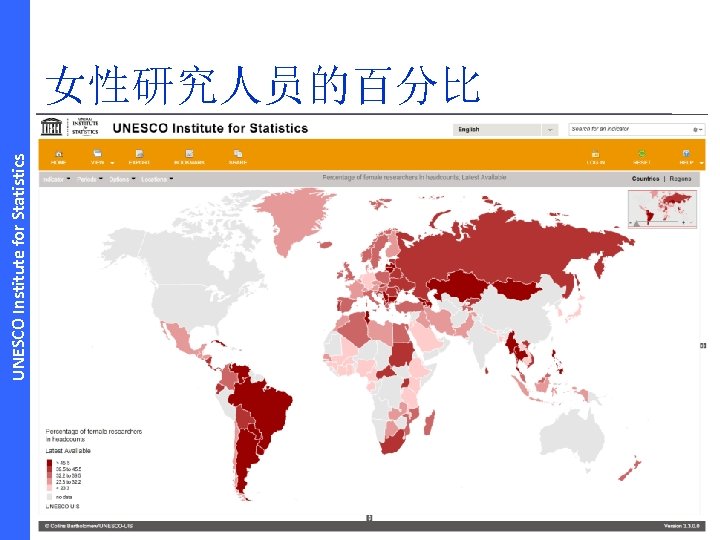 UNESCO Institute for Statistics 女性研究人员的百分比 