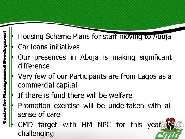 Centre for Management Development • Housing Scheme Plans for staff moving to Abuja •