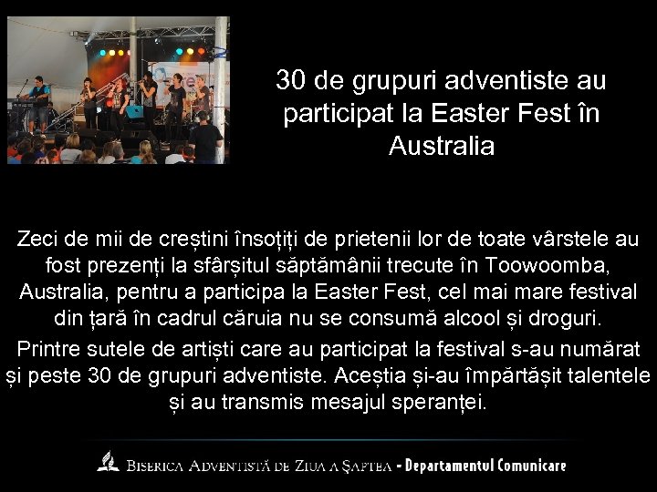 30 de grupuri adventiste au participat la Easter Fest în Australia Zeci de mii