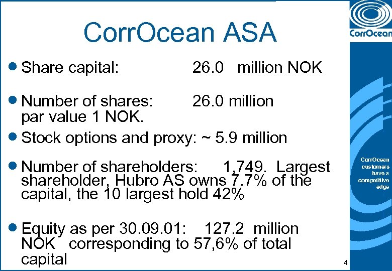 Corr. Ocean ASA · Share capital: · Number of shares: 26. 0 million NOK