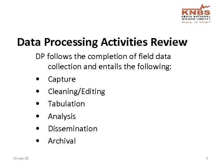 Data Processing Activities Review DP follows the completion of field data collection and entails