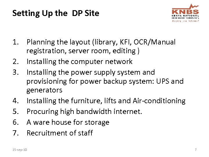 Setting Up the DP Site 1. Planning the layout (library, KFI, OCR/Manual registration, server