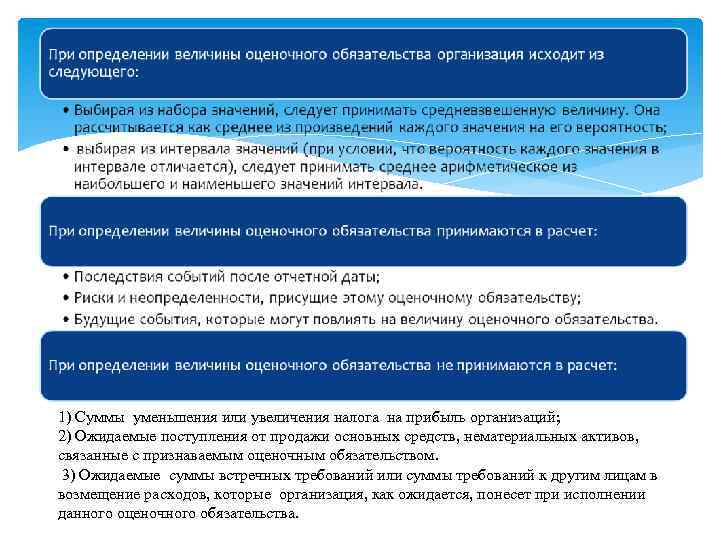 1) Суммы уменьшения или увеличения налога на прибыль организаций; 2) Ожидаемые поступления от продажи