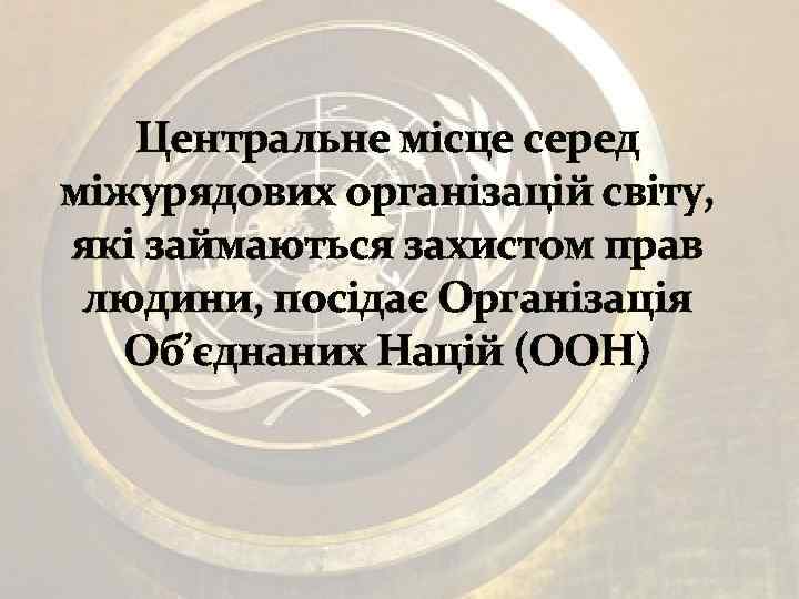 Центральне місце серед міжурядових організацій світу, які займаються захистом прав людини, посідає Організація Об’єднаних