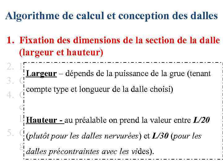 Algorithme de calcul et conception des dalles 1. Fixation des dimensions de la section