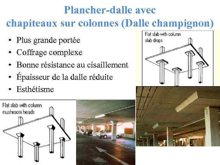 Plancher-dalle avec chapiteaux sur colonnes (Dalle champignon) • • • Plus grande portée Coffrage