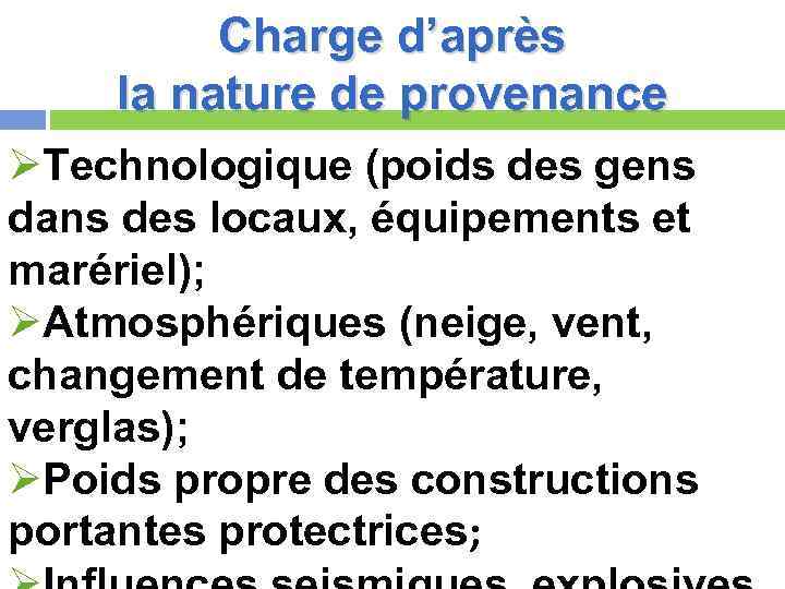 Charge d’après la nature de provenance ØTechnologique (poids des gens dans des locaux, équipements