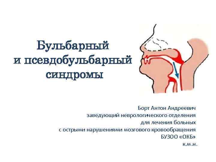 Бульбарный и псевдобульбарный синдромы Борт Антон Андреевич заведующий неврологического отделения для лечения больных с