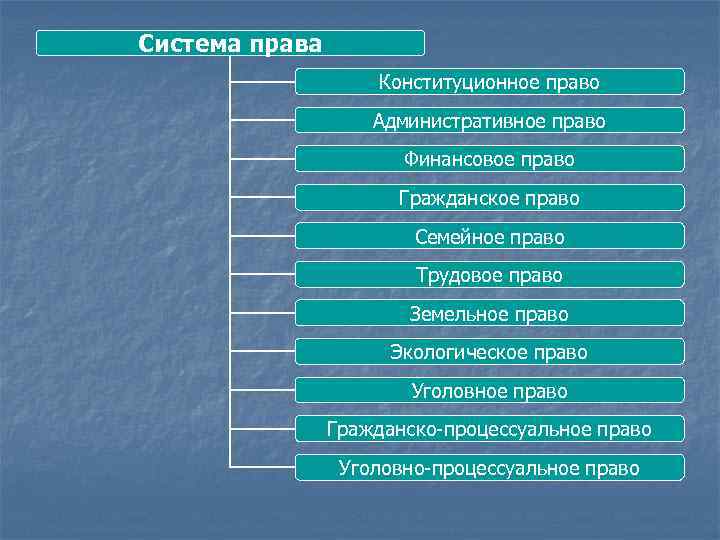 Система права Конституционное право Административное право Финансовое право Гражданское право Семейное право Трудовое право