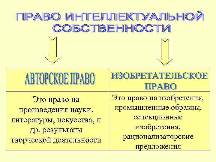 Это право на произведения науки, литературы, искусства, и др. результаты творческой деятельности Это право