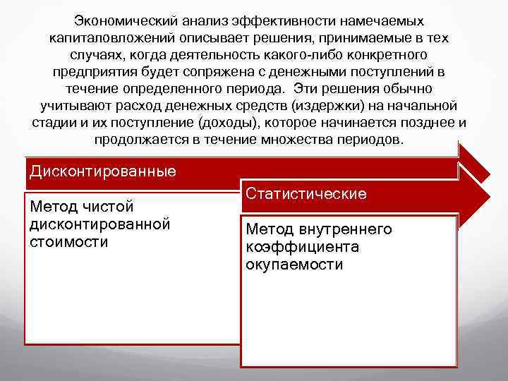 Экономический анализ эффективности намечаемых капиталовложений описывает решения, принимаемые в тех случаях, когда деятельность какого-либо