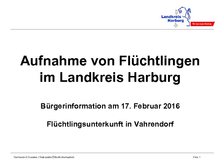 Aufnahme von Flüchtlingen im Landkreis Harburg Bürgerinformation am 17. Februar 2016 Flüchtlingsunterkunft in Vahrendorf
