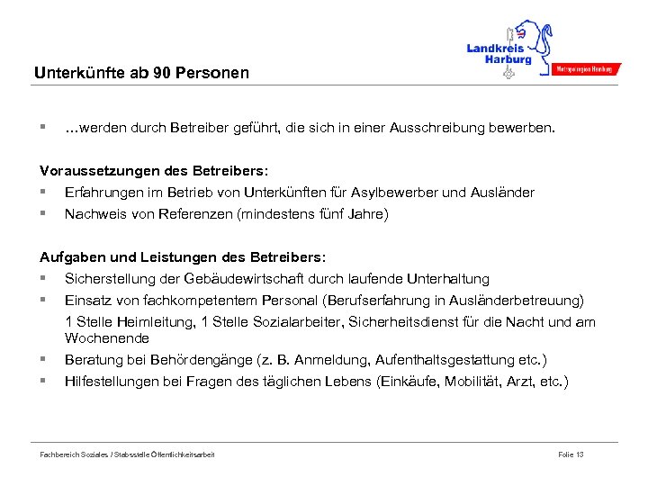 Unterkünfte ab 90 Personen § …werden durch Betreiber geführt, die sich in einer Ausschreibung