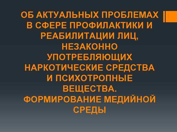 ОБ АКТУАЛЬНЫХ ПРОБЛЕМАХ В СФЕРЕ ПРОФИЛАКТИКИ И РЕАБИЛИТАЦИИ ЛИЦ, НЕЗАКОННО УПОТРЕБЛЯЮЩИХ НАРКОТИЧЕСКИЕ СРЕДСТВА И
