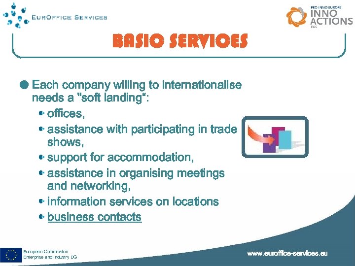 BASIC SERVICES Each company willing to internationalise needs a 