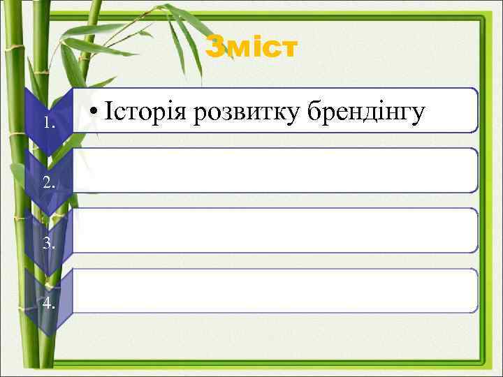 Зміст 1. 2. 3. 4. • Історія розвитку брендінгу 