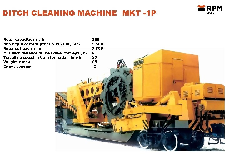 DITCH CLEANING MACHINE MKT -1 P Rotor capacity, m³/ h Max depth of rotor