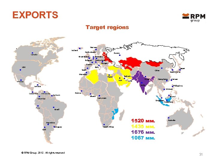 EXPORTS Target regions . Norway Iceland Canada Netherlands Belgium France USA Russia Germany Great
