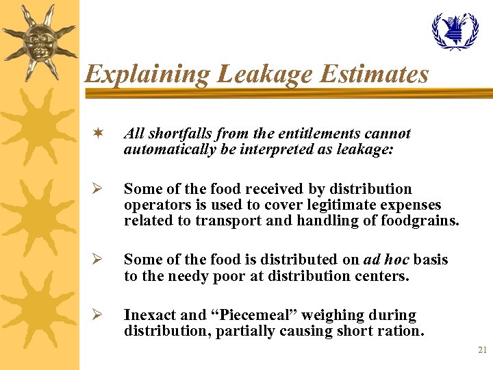 Explaining Leakage Estimates ¬ All shortfalls from the entitlements cannot automatically be interpreted as