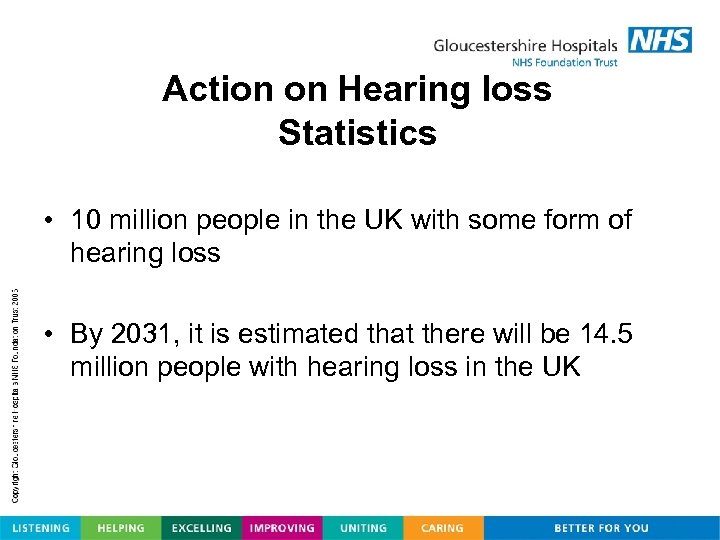 Action on Hearing loss Statistics • 10 million people in the UK with some