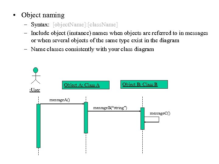  • Object naming – Syntax: [object. Name]: [class. Name] – Include object (instance)