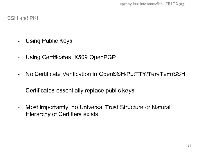 open systems interconnection – ITU-T X. 509 SSH and PKI - Using Public Keys