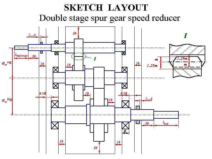 SKETCH LAYOUT Double stage spur gear speed reducer 20 3… 4 lhalf coupl awssg