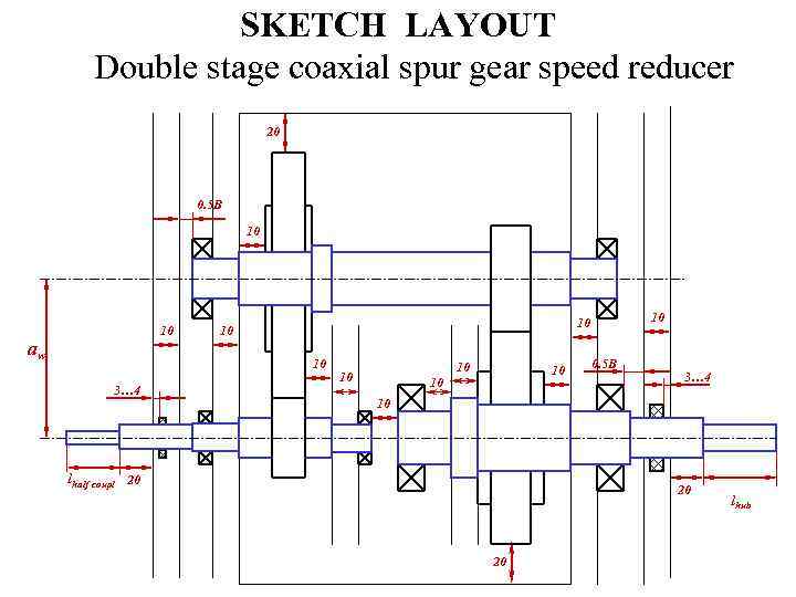 SKETCH LAYOUT Double stage coaxial spur gear speed reducer 20 0. 5 B 10