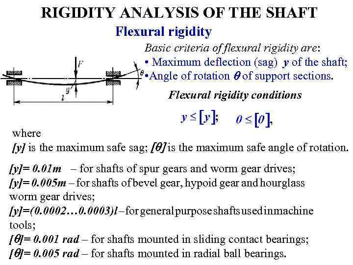 RIGIDITY ANALYSIS OF THE SHAFT Flexural rigidity Basic criteria of flexural rigidity are: •