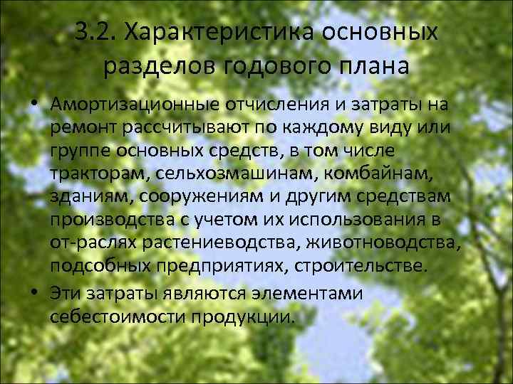 3. 2. Характеристика основных разделов годового плана • Амортизационные отчисления и затраты на ремонт