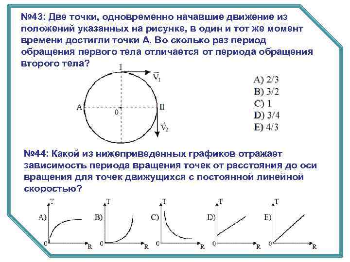 № 43: Две точки, одновременно начавшие движение из положений указанных на рисунке, в один