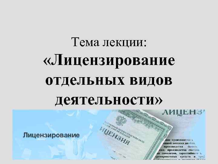 Лицензирование отдельных видов деятельности презентация