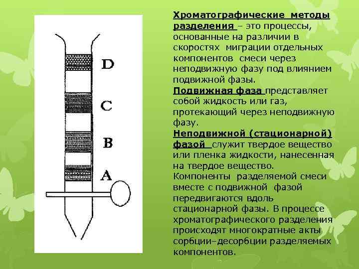 Хроматографические методы разделения – это процессы, основанные на различии в скоростях миграции отдельных компонентов