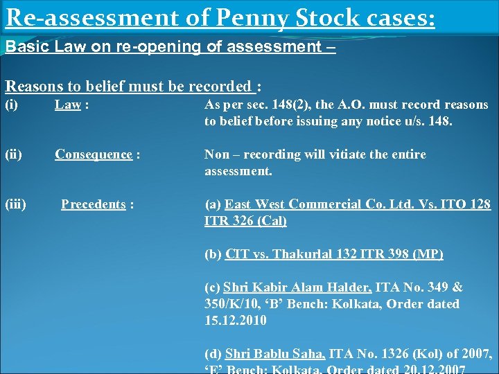 Re-assessment of Penny Stock cases: Basic Law on re-opening of assessment – Reasons to