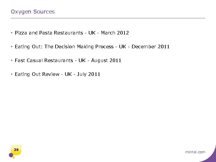 Oxygen Sources • Pizza and Pasta Restaurants - UK - March 2012 • Eating