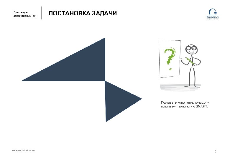 Практикум: Эффективный KPI ПОСТАНОВКА ЗАДАЧИ Поставьте исполнителю задачу, используя технологию SMART. www. registratura. ru