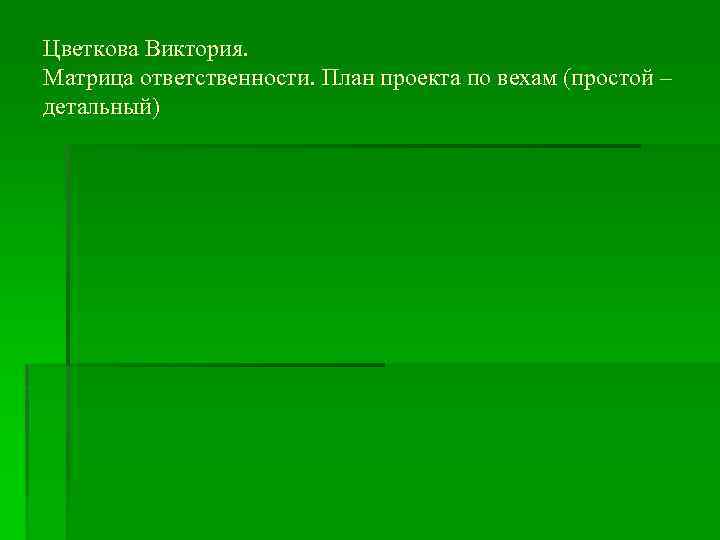 Цветкова Виктория. Матрица ответственности. План проекта по вехам (простой – детальный) 