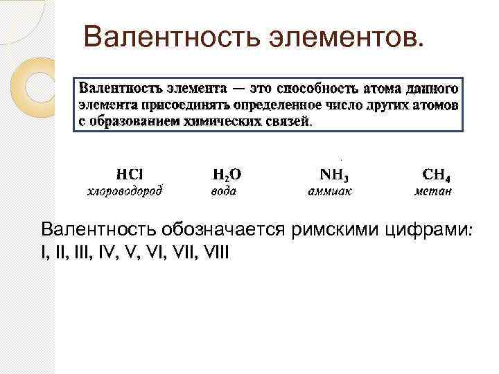 Установите валентности элементов. Валентность элементов. Валентность это способность атомов. Валентность марганца. Валентность обозначается римскими цифрами.