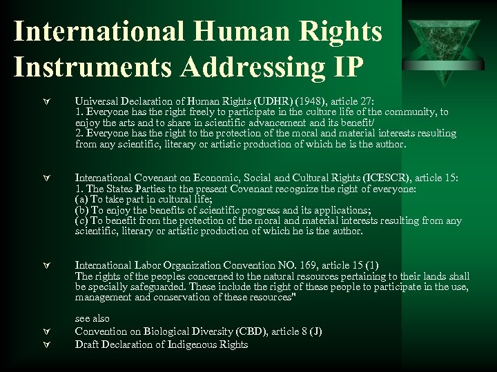 International Human Rights Instruments Addressing IP Ú Universal Declaration of Human Rights (UDHR) (1948),
