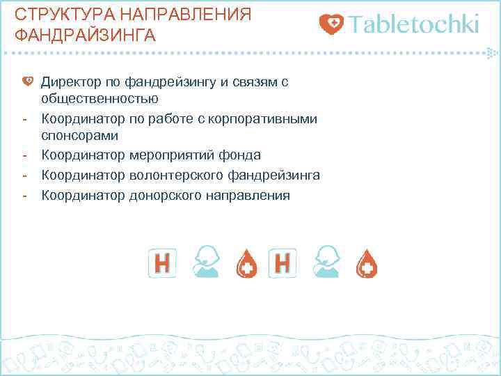 СТРУКТУРА НАПРАВЛЕНИЯ ФАНДРАЙЗИНГА - Директор по фандрейзингу и связям с общественностью Координатор по работе