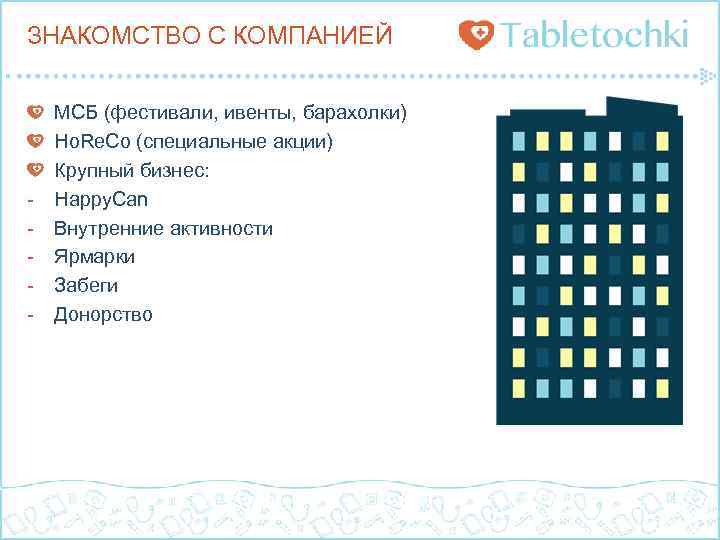 ЗНАКОМСТВО С КОМПАНИЕЙ - МСБ (фестивали, ивенты, барахолки) Ho. Re. Co (специальные акции) Крупный