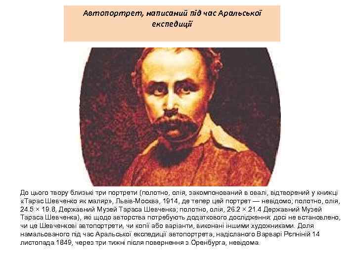 Автопортрет, написаний під час Аральської експедиції До цього твору близькі три портрети (полотно, олія,