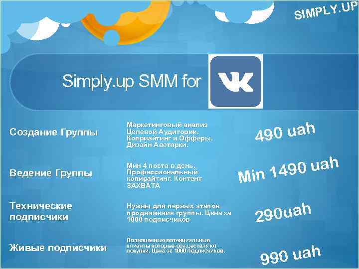 . U SIMPLY Simply. up SMM for Создание Группы Ведение Группы Мин 4 поста